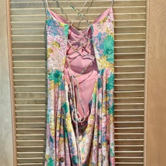 NWT Gala Bustier Cross Strap Midi Dress Color: Coral yellow floral Size XL - Picture 10 of 12